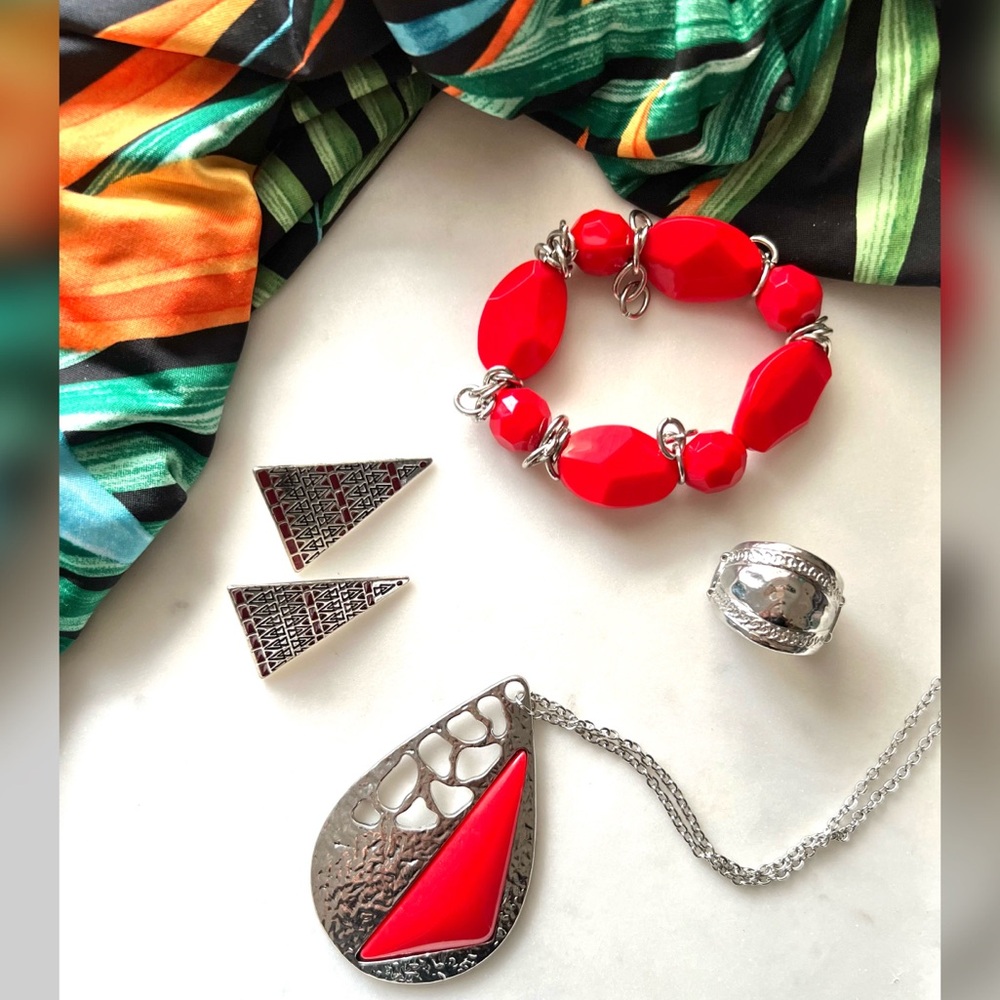 Red and Silver Jewelry Set